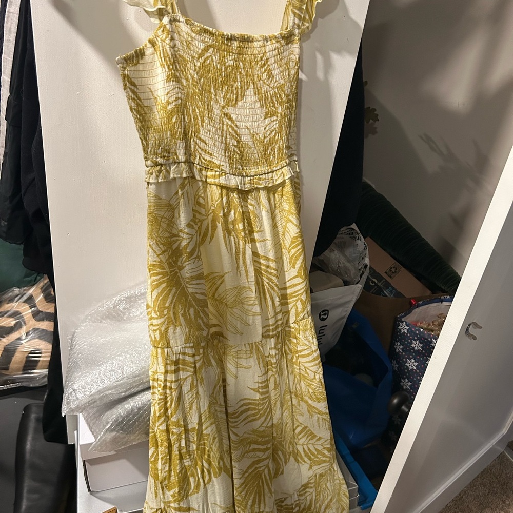 Yellow Leaf Print Women's Dress